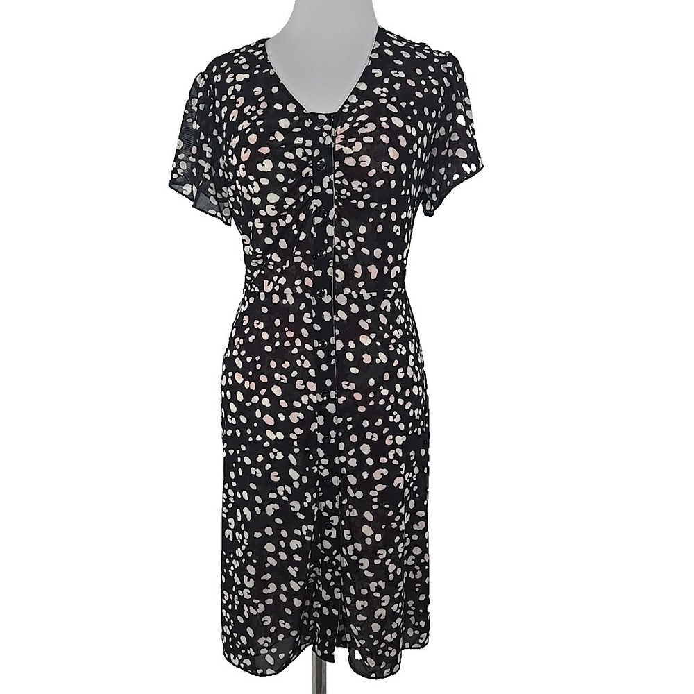 2in1 Reversible Mesh Button-Front Flutter Sleeve Dress Small-Medium